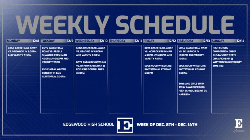 Image for the Tweet beginning: Edgewood Weekly Extracurricular Events 